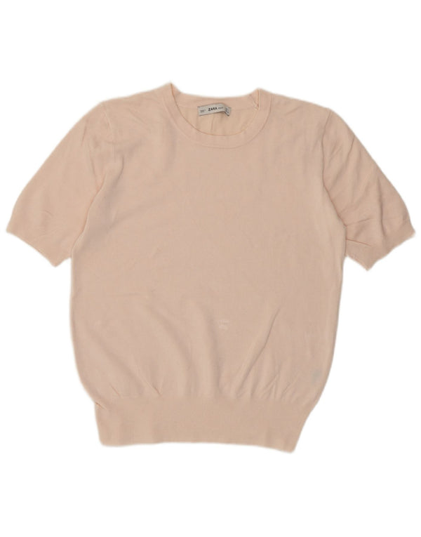 Zara Dame Kortærmet Boat Neck Jumper Sweater UK 14 Large Pink