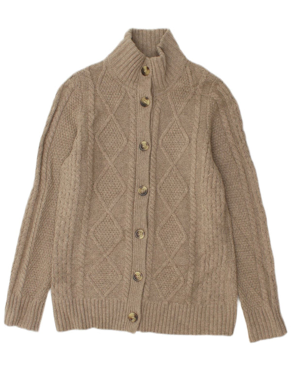 L.L.BEAN Dame cardigan sweater UK 12 Medium Beige Merino Uld