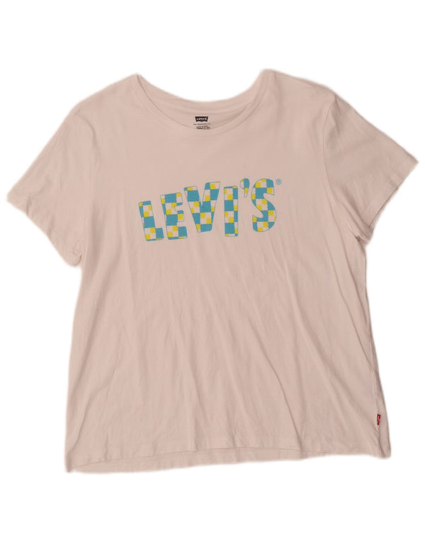 Levi's Dame Grafisk T-Shirt Top UK 18 XL Hvid Bomuld