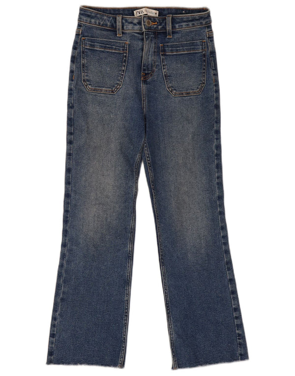 Zara Dame High Waist Bootcut Jeans EU 34 2XS W24 L26 Blå