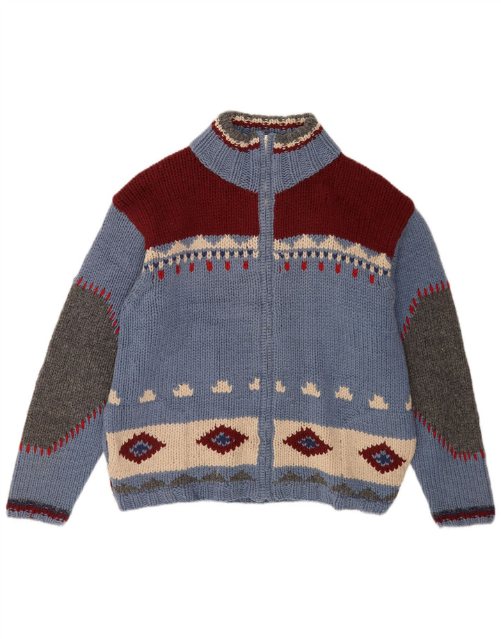 S.Moritz Herre håndlavet cardigan sweater stor blå geometrisk uld nyhed