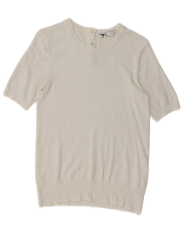 Zara Dame Kortærmet Boat Neck Jumper Sweater UK 12 Medium White