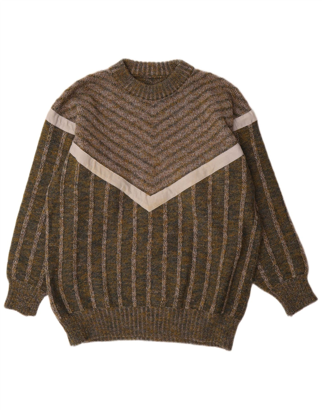 Vintage herre rund hals sweater mellemgrøn stribet
