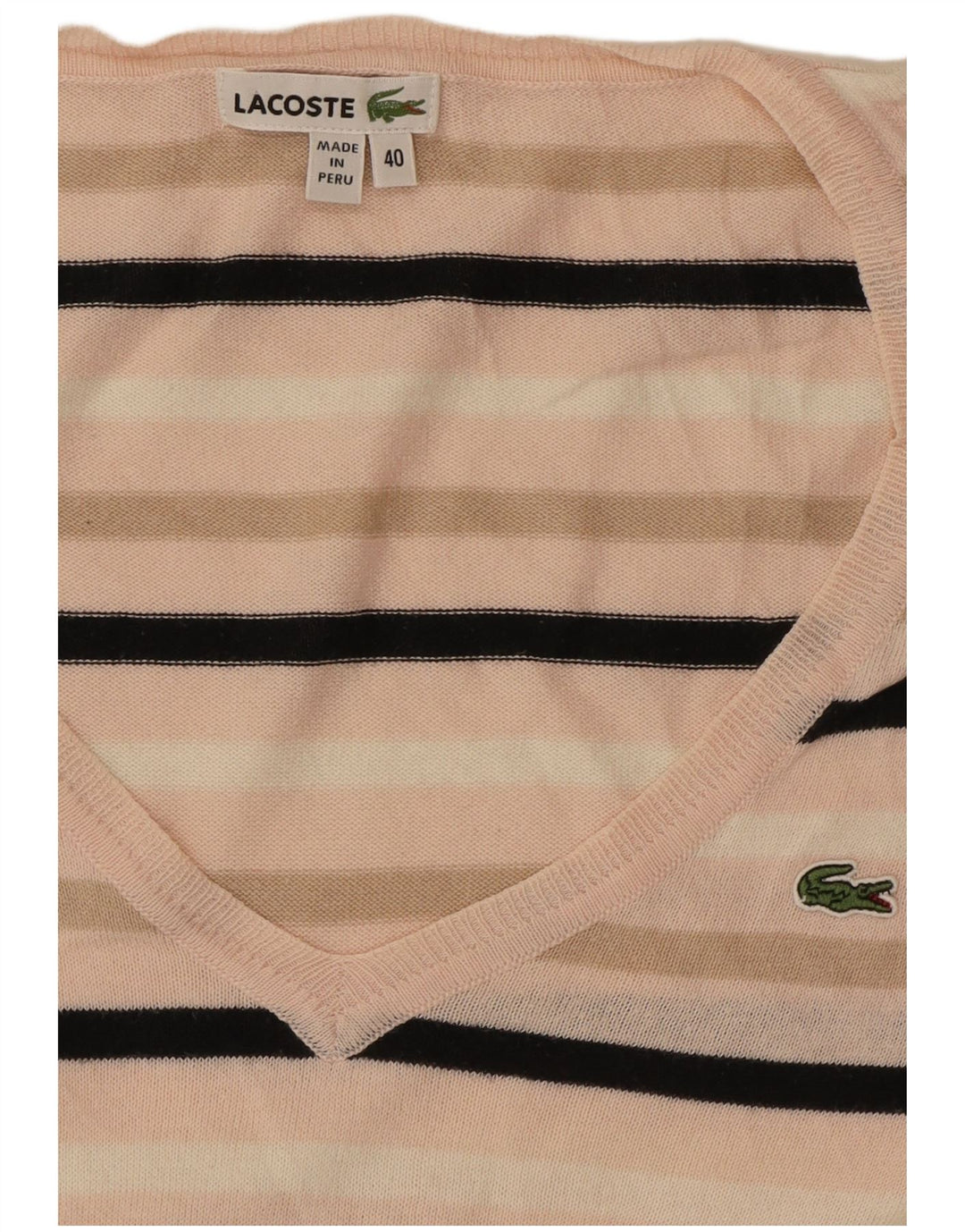 Lacoste Dame V-hals sweater Størrelse 40 Medium Pink Stribet