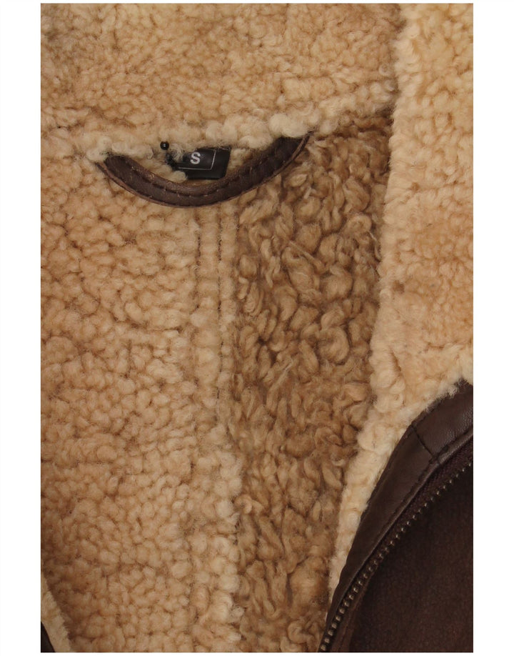 Vintage Herre Loose Fit Shearling Jacket UK 36 Small Brown