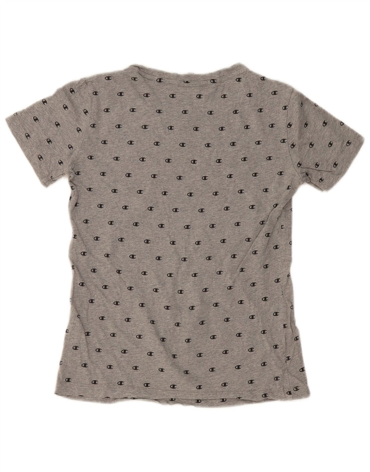 CHAMPION Dame Grafisk T-Shirt Top UK 12 Medium Grå Bomuld