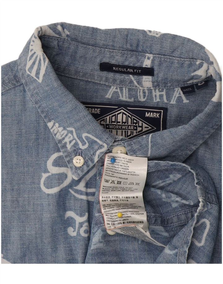 Superdry Herre Regular Fit grafisk kortærmet skjorte lille blå bomuld