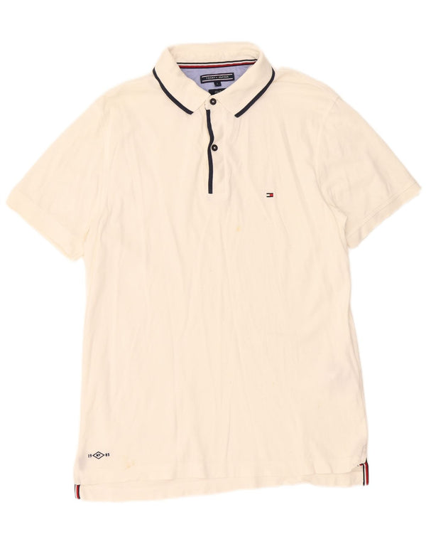 Tommy Hilfiger Herre Slim Fit Polo Shirt Large Off White Bomuld