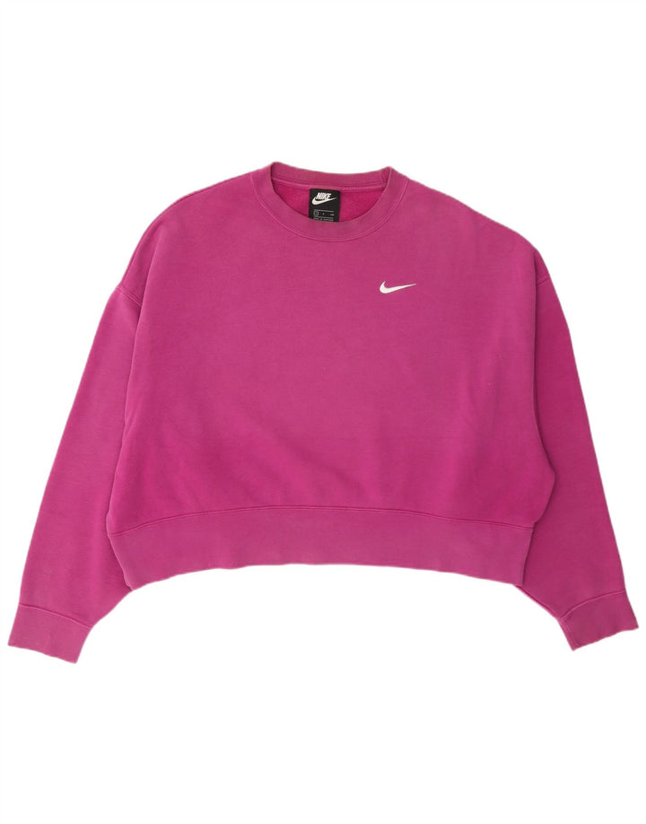 Nike Womens Crop Oversized Sweatshirt Jumper UK 10 Small Pink Bomuld