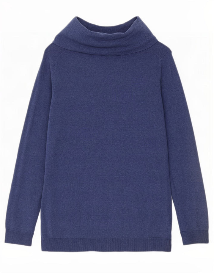 Massimo Dutti Dame Roll Neck Jumper Sweater UK 12 Medium Blue Silk