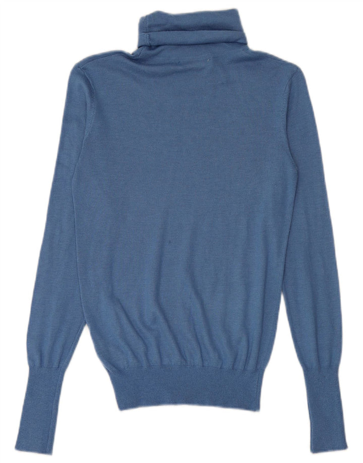 Zara Dame Roll Neck Jumper Sweater UK 10 Small Blue Modal