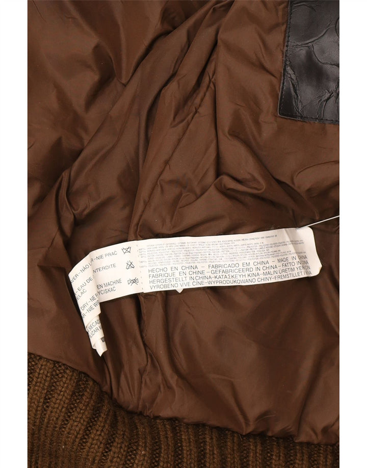 Zara Herre Strik Bomber Jacket UK 40 Stor Brun Colourblock Uld