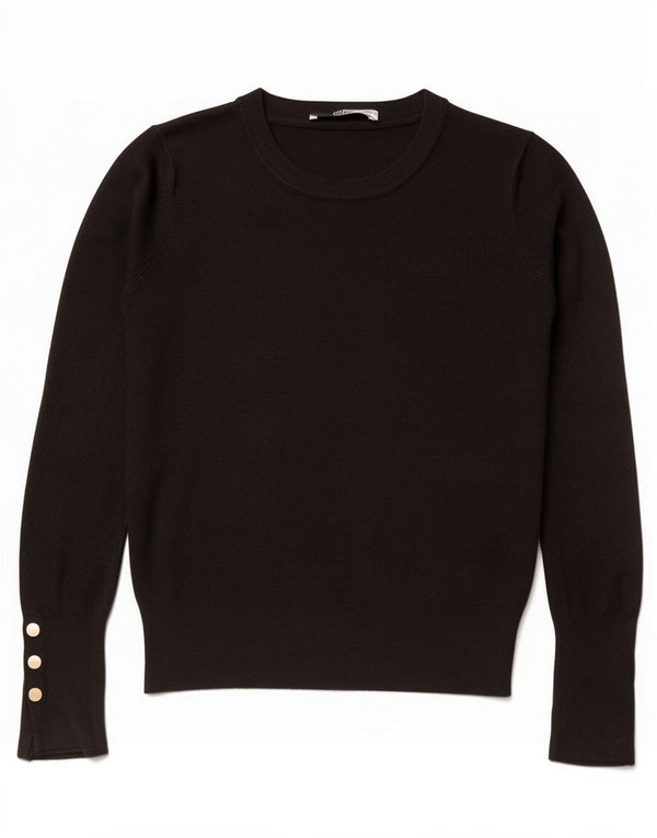 Zara Womens Crop Crew Neck Jumper Sweater UK 10 Small Black
