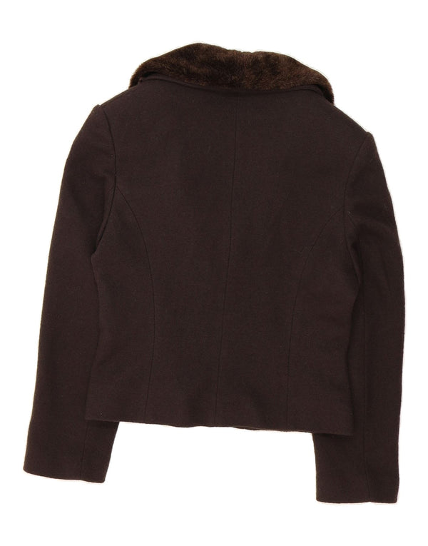 KALIKO Womens Crop Open Blazer Jacket UK 14 Large Brown Wool