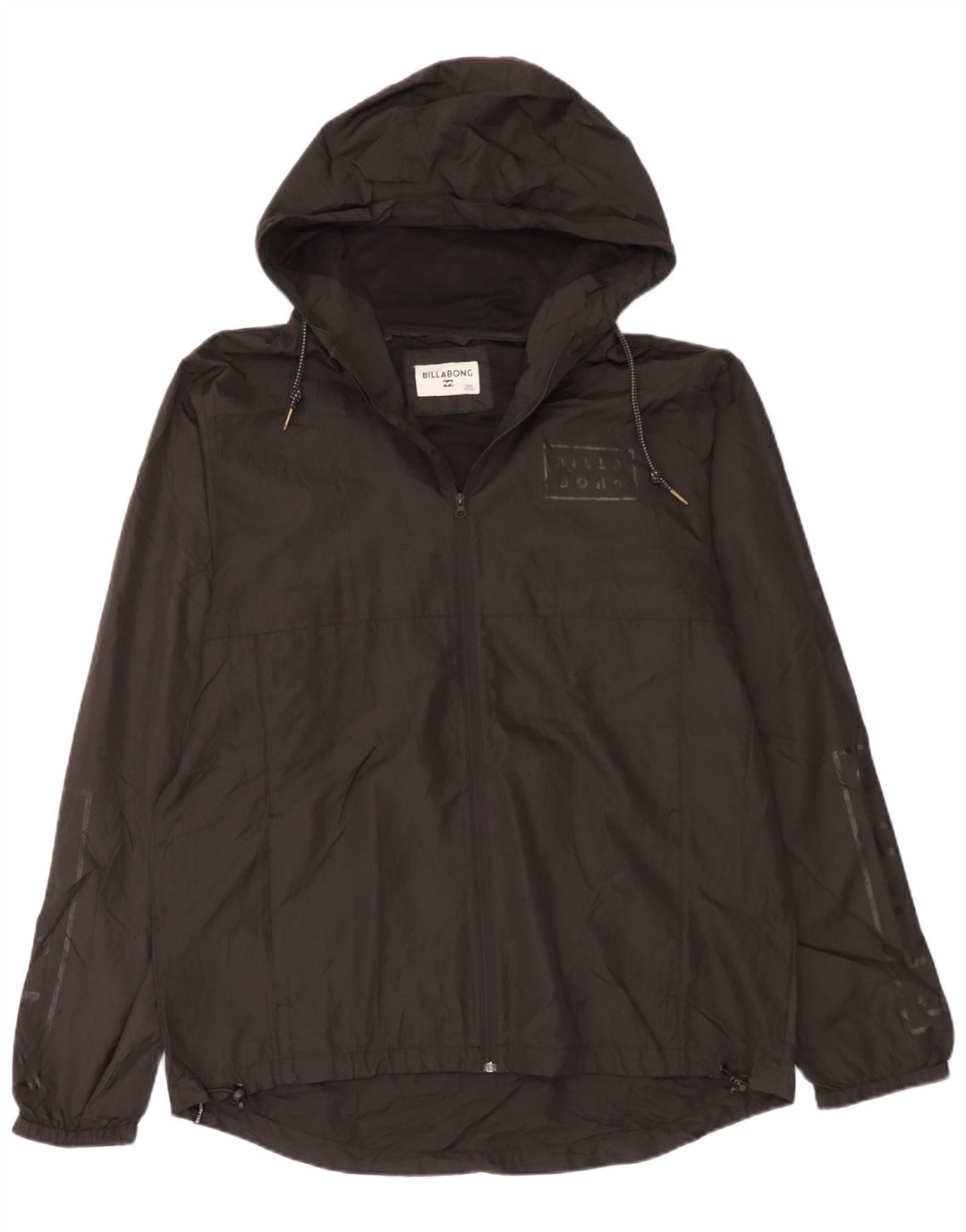 Billabong Herre Grafisk Hætte Regnjakke UK 44 2XL Sort Polyester