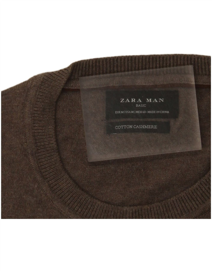 Zara Herre sweater med rund hals, medium brun bomuld
