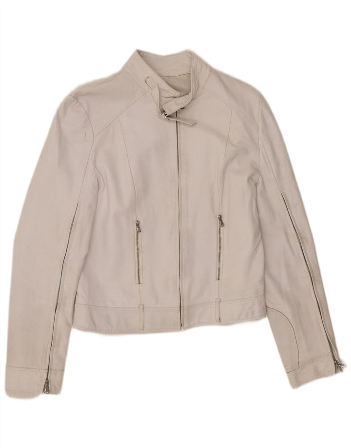 Vintage Dame Crop Læderjakke IT 46 Large White Læder