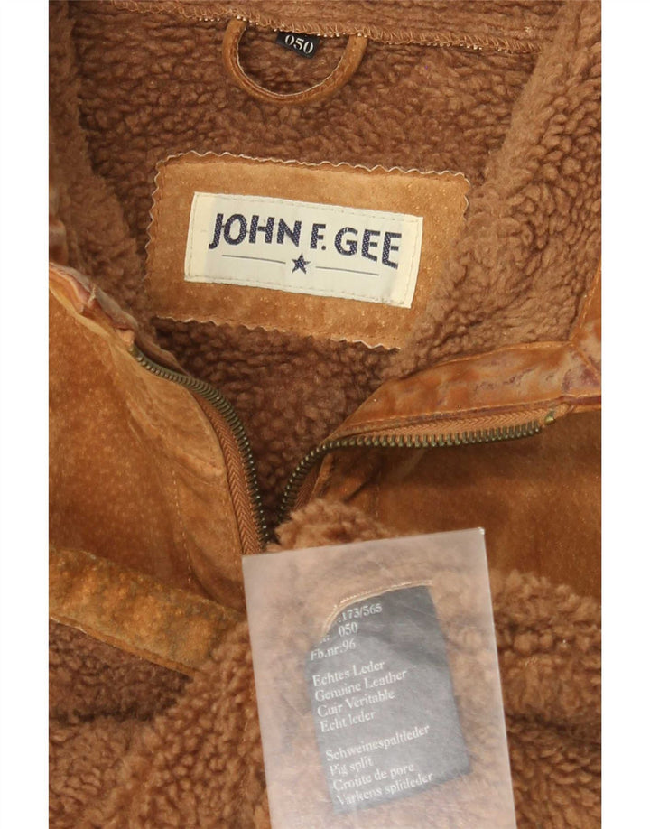 John F Gee Herre Sherpa Ruskindsjakke IT 50 Stort Beige Læder