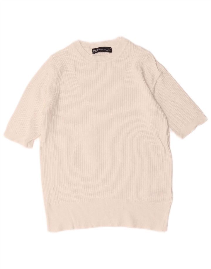 Marks & Spencer Dame Crop Crew Neck Jumper Sweater UK 10 Small White