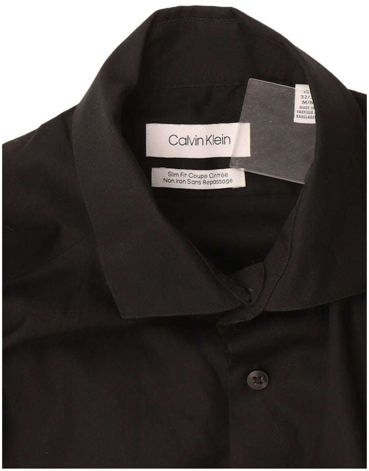 Calvin Klein Herre Slim Fit Skjorte Størrelse 15 1/2 Medium Sort Bomuld