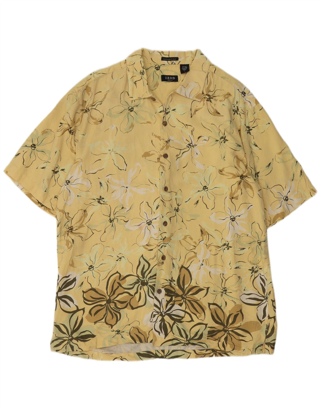 IZOD Kortærmet skjorte til mænd Large Yellow Floral Silk