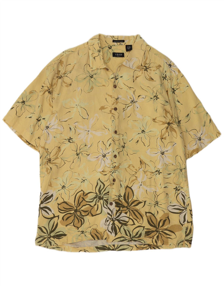 IZOD Kortærmet skjorte til mænd Large Yellow Floral Silk