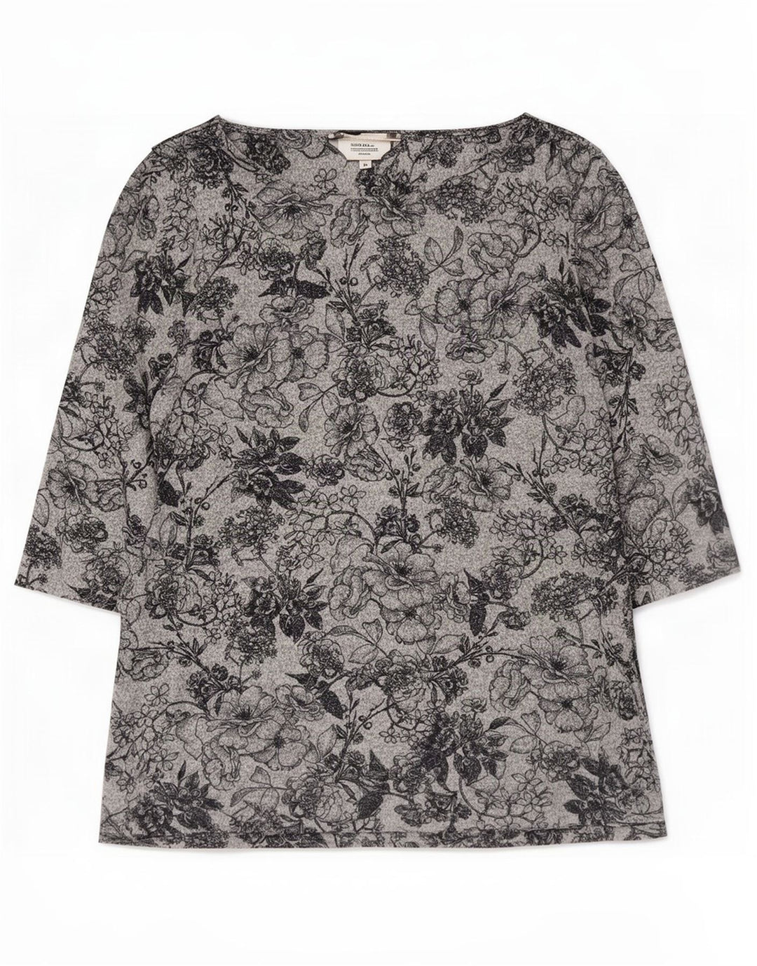 Marks & Spencer Dame Top 3/4 ærmet UK 16 Large Grey Floral Polyester