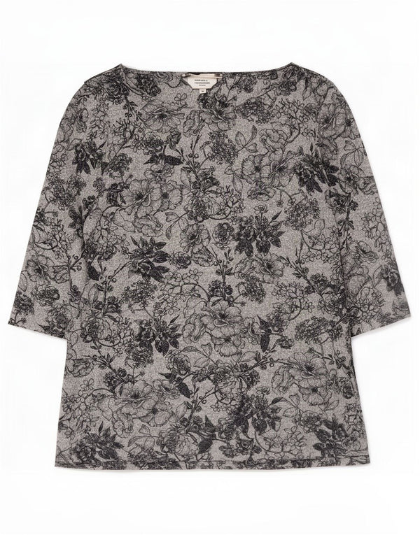 Marks & Spencer Dame Top 3/4 ærmet UK 16 Large Grey Floral Polyester