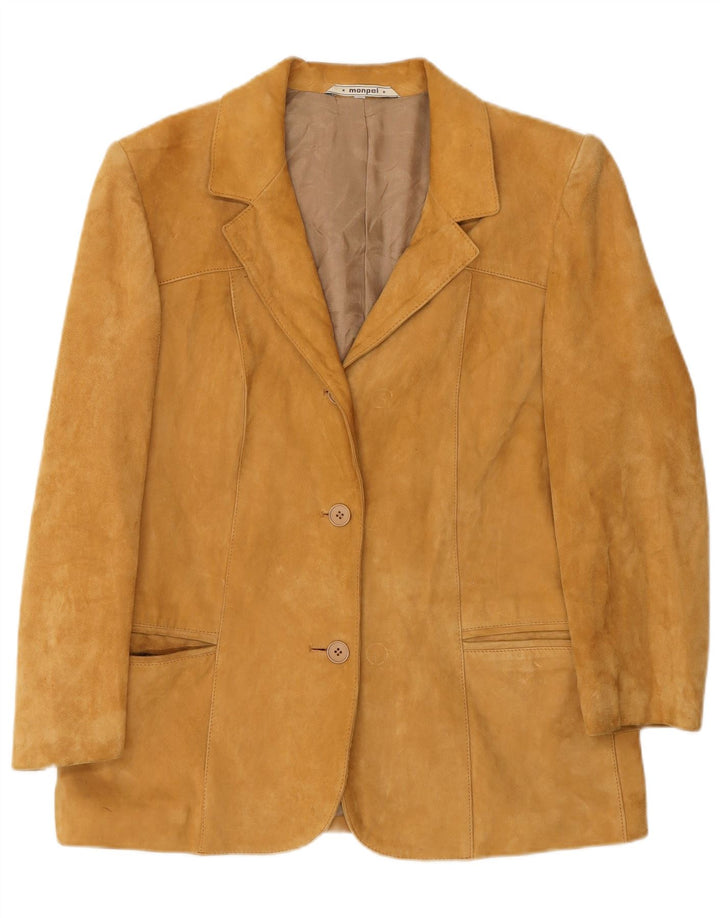 Monpel Dame 2-knaps Ruskind Blazer Jacket IT 48 XL Beige Læder