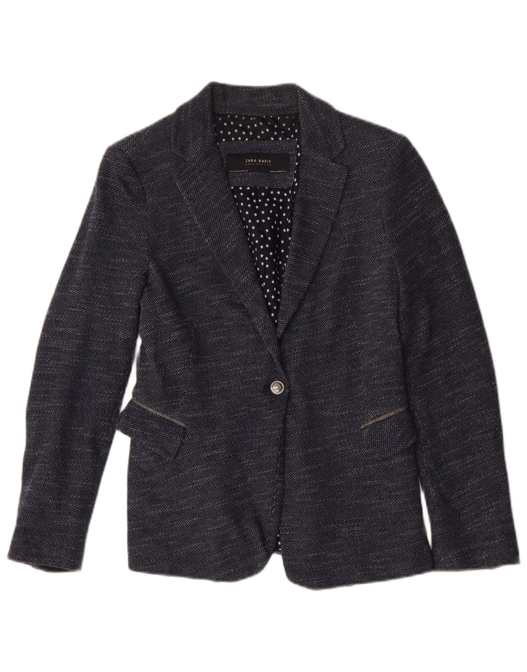 Zara Dame 1 Knap Blazer Jacket UK 12 Medium Navy Blue Flecked
