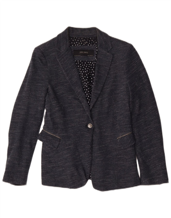Zara Dame 1 Knap Blazer Jacket UK 12 Medium Navy Blue Flecked