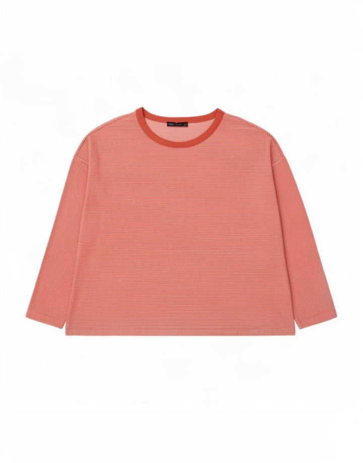 Marks & Spencer Dame Top Langærmet UK 20 2XL Rød Nålestribet Polyester