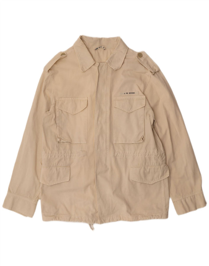 VINTAGE Herre Military Utility Jacket UK 36 Small Beige Bomuld