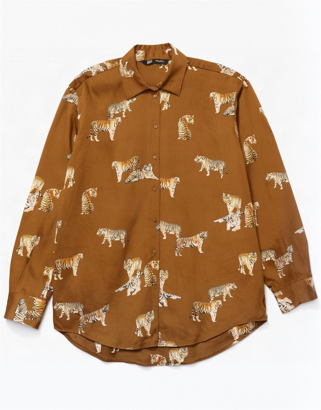 Zara Dame Oversized Shirt Bluse UK 10 Small Beige Animal Print Polyester
