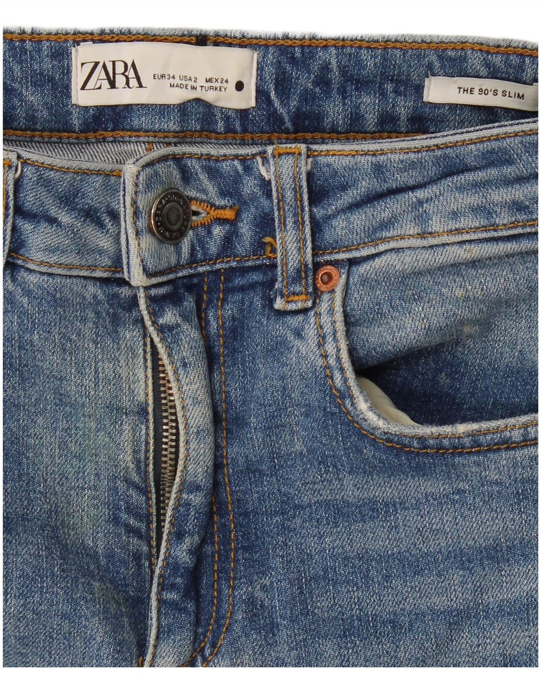 Zara Dame Distressed Slim Jeans EU 34 2XS W24 L28 Blå