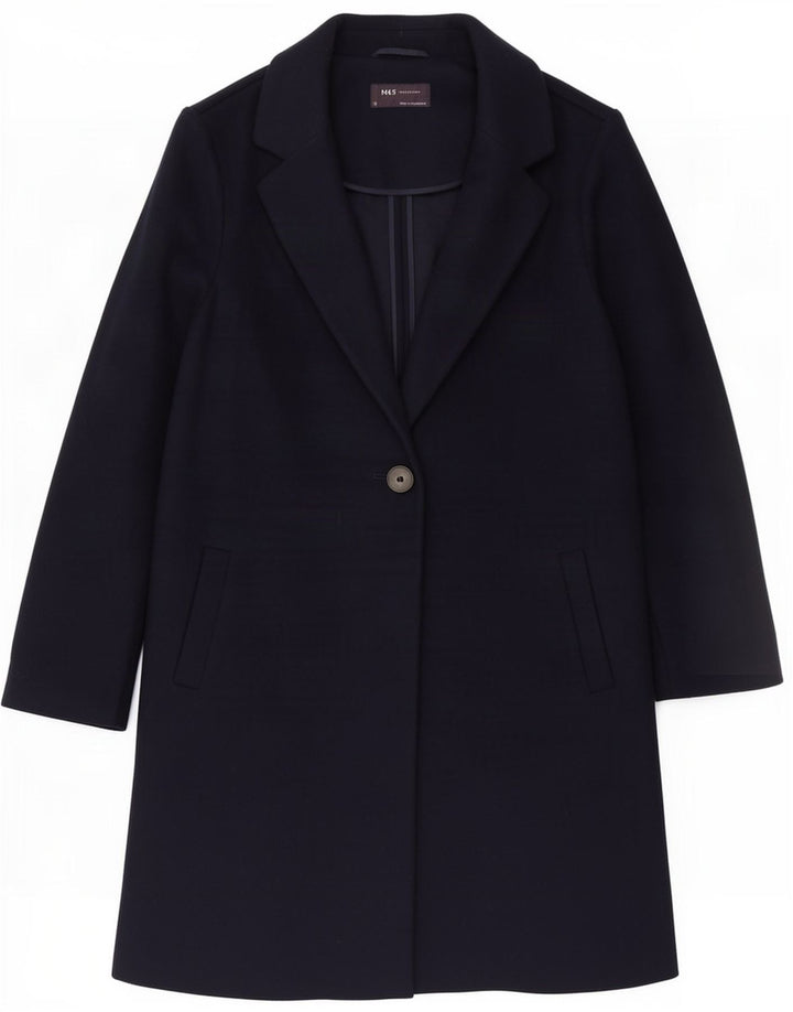 Marks & Spencer Dame Oversized Overfrakke UK 10 Small Navy Blue Polyester