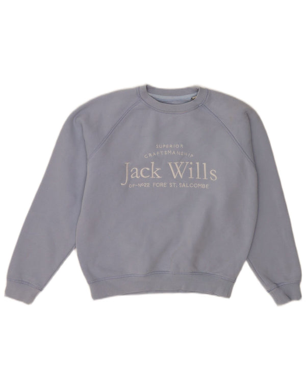 Jack Wills Dame Grafisk Loose Fit Sweatshirt Jumper UK 6 XS Blå Bomuld