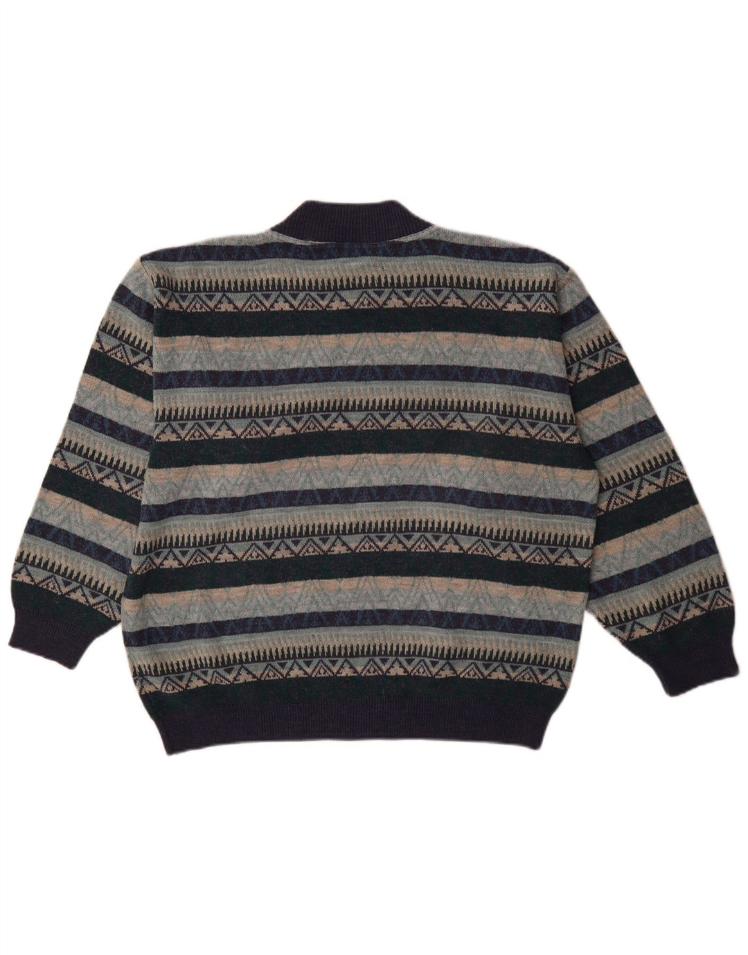 Vintage Herre Turtle Neck Jumper Sweater XL Navy Blue Geometric
