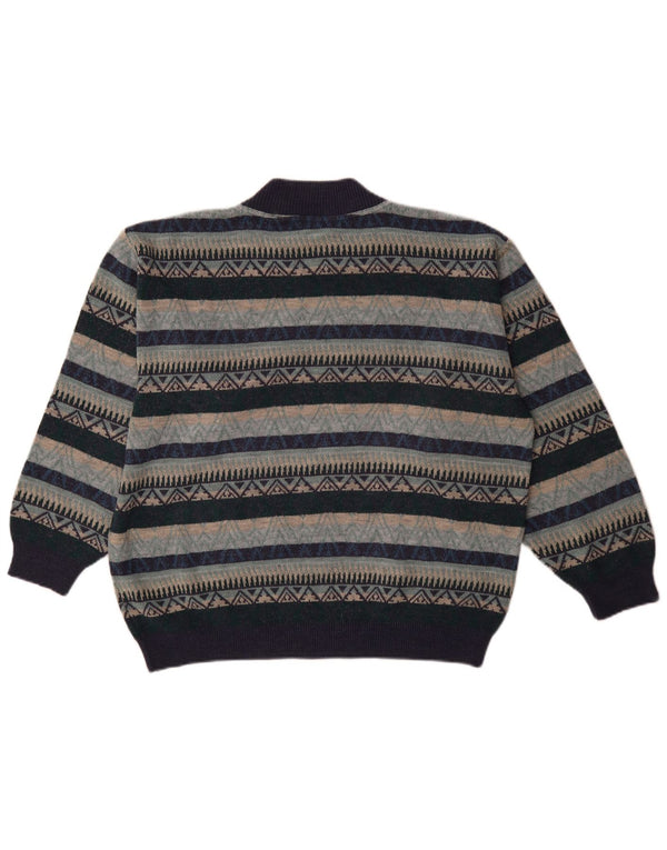 Vintage Herre Turtle Neck Jumper Sweater XL Navy Blue Geometric
