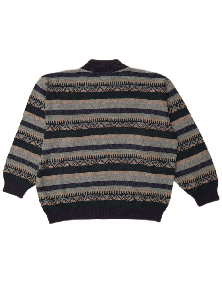 Vintage Herre Turtle Neck Jumper Sweater XL Navy Blue Geometric