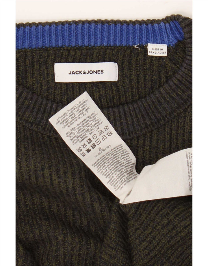 Jack & Jones Herre Regular Fit Crew Neck Jumper Sweater Medium Green Flecked