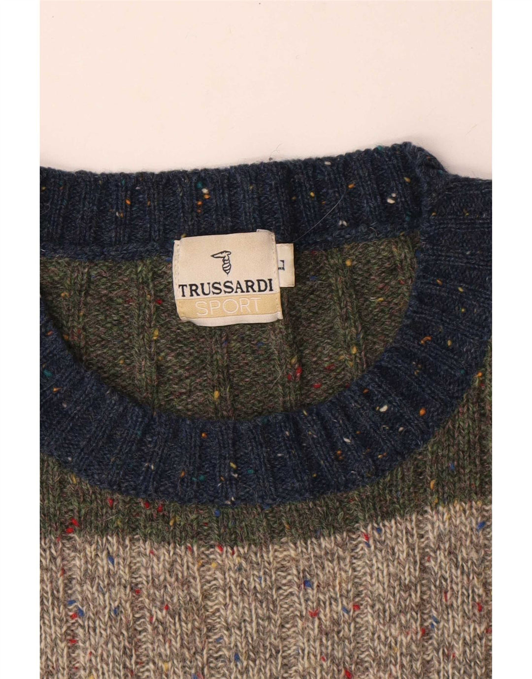 Trussardi Herre Crew Neck Jumper Sweater Stor flerfarvet stribet uld