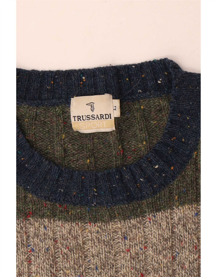 Trussardi Herre Crew Neck Jumper Sweater Stor flerfarvet stribet uld