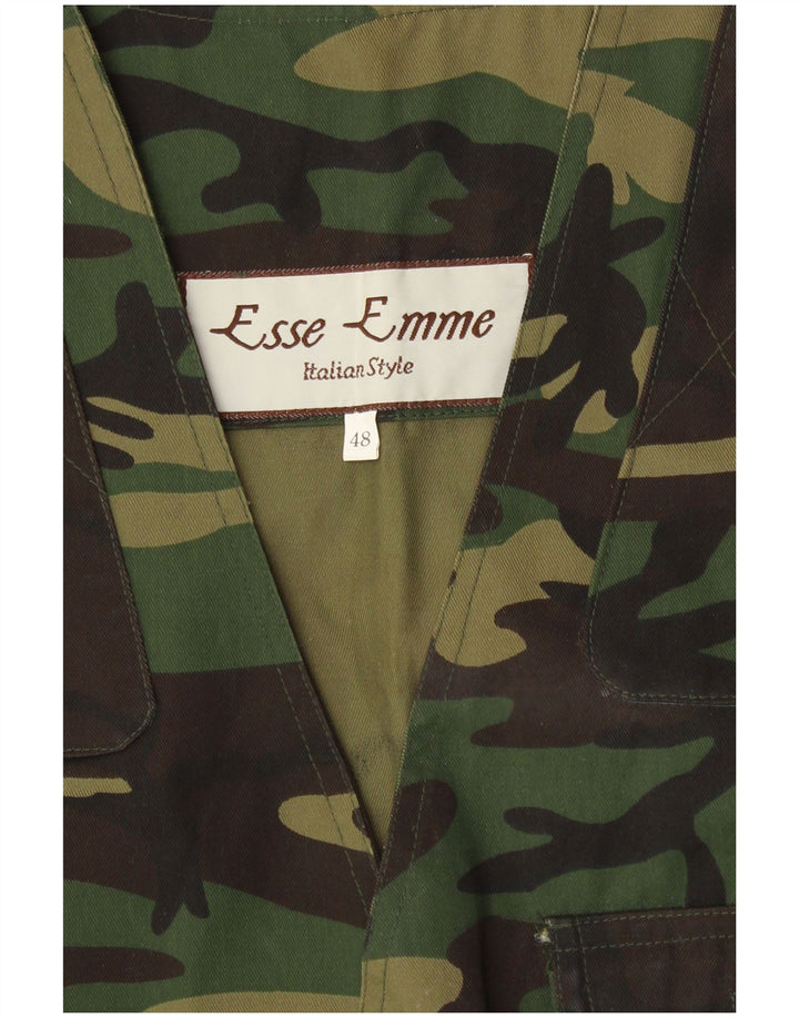 Vintage Herre Utility Gilet IT 48 Medium Green Camouflage Polyester Army