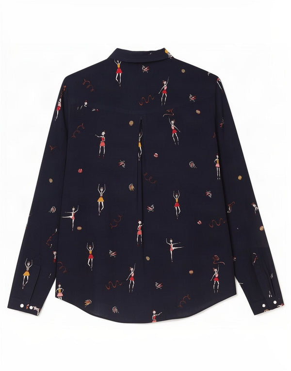 Zara grafisk skjortebluse til kvinder UK 6 XS marineblå viskose