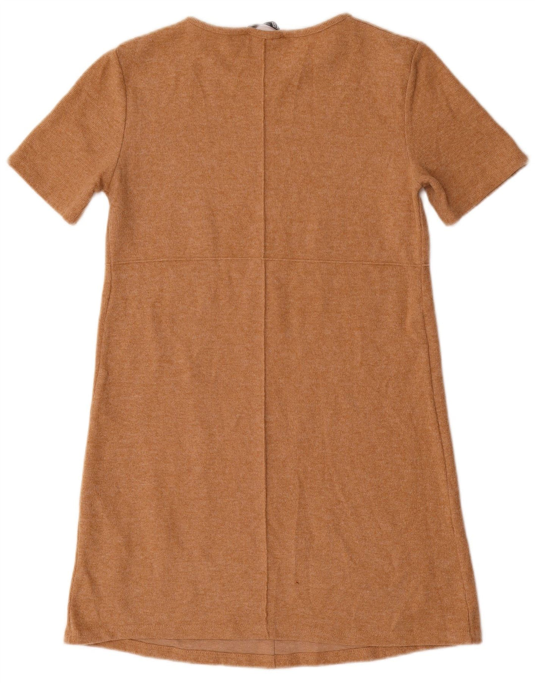 Zara Kvinder Kortærmet Skift Kjole UK 12 Medium Beige Bomuld