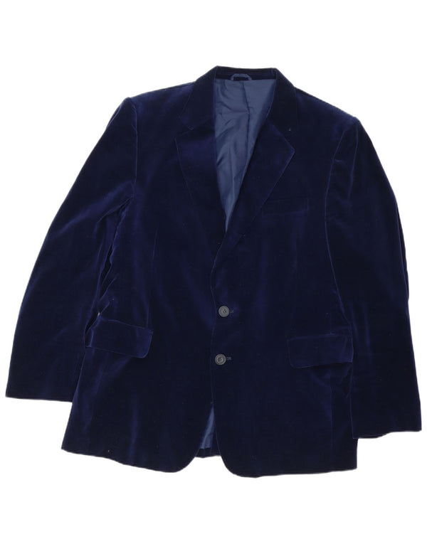 Vintage Herre 2-knaps Velvet Blazer Jacket IT 46 Small Navy Blue Bomuld