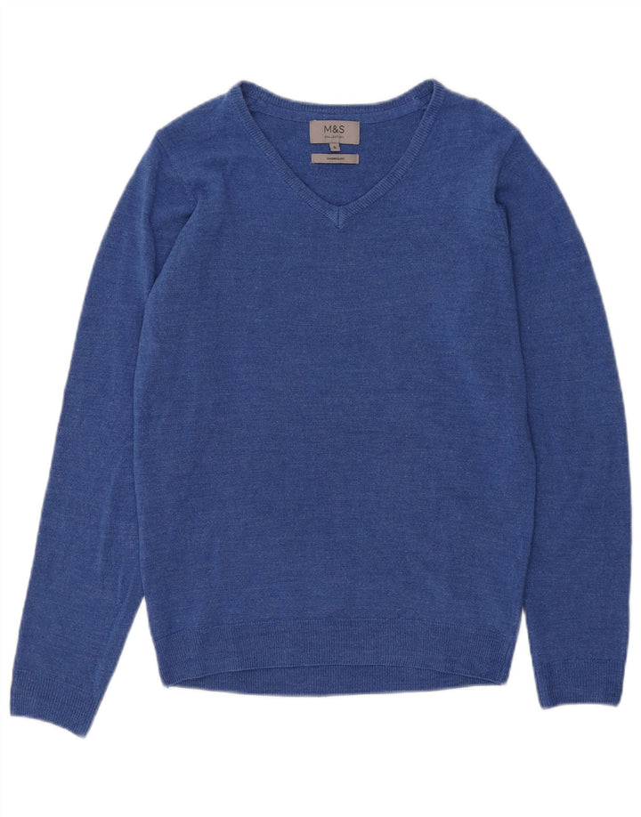 Marks & Spencer Dame V-hals sweater UK 10 Small Blue Acryl