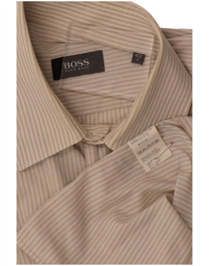 HUGO BOSS Herreskjorte Str. 43 17 XL Beige Stribet Bomuld