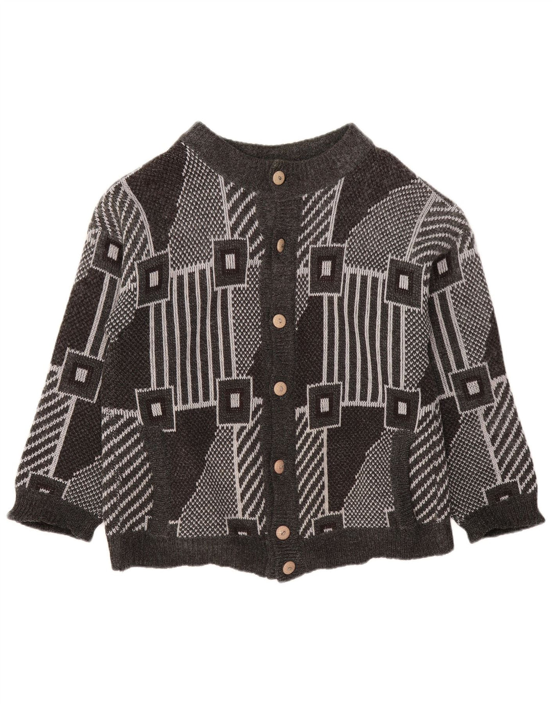 VINTAGE Dame Oversized Cardigan Sweater UK 18 XL Grå Geometrisk